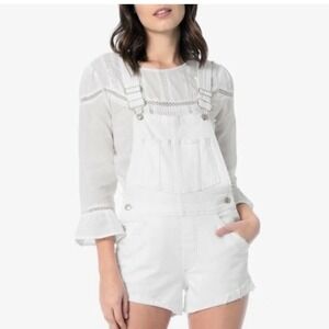 Joe's Jeans White Denim Overalls Shorts Frayed Hem Distressed Stretch Size Small